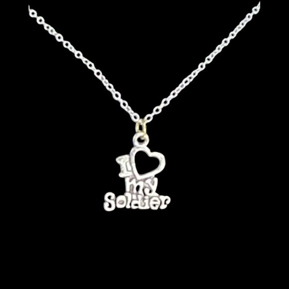Military Soldier Silver Tone I Love My Soldier With A Heart Necklace Valentine - Picture 4 of 8